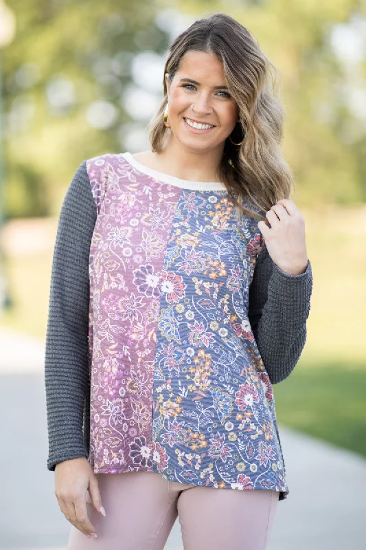 women's tops for those who want to add a pop of color to their outfitsCharcoal Multicolor Paisley Floral Print Top