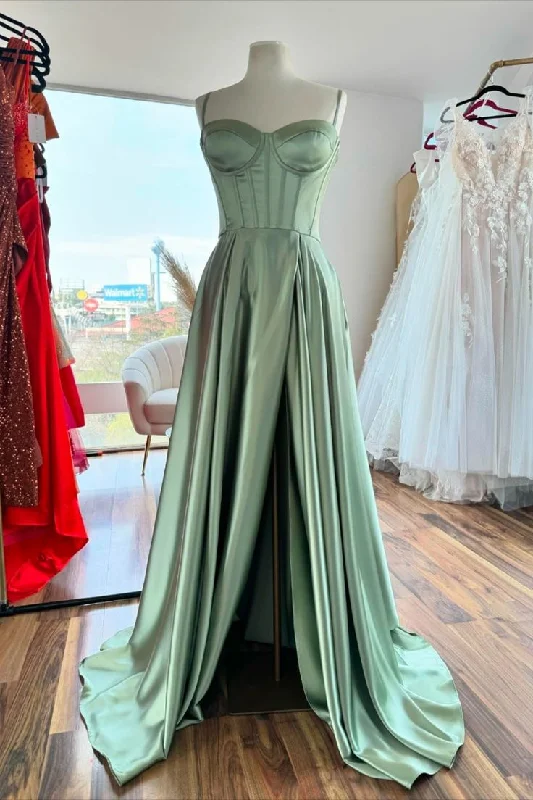 Formal Dress for Glamorous ThemesSage Green Corset A-line Satin Long Formal Dress