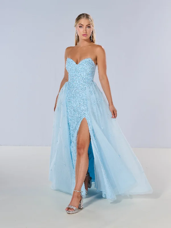 Formal Dress for Winter WeddingsBeaded Strapless Overskirt Gown by Tiffany Designs 16209