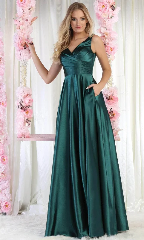 prom dresses with floral embroideryMay Queen MQ1994 - V-Neck Lace-Up Back Prom Gown