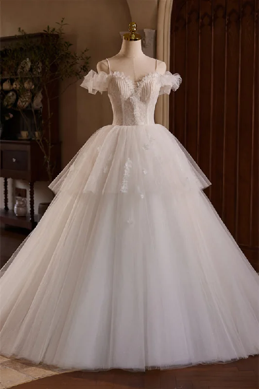 Formal Dress for Charity BallsOff the Shoulder Ivory Appliques Tiered Ball Gown