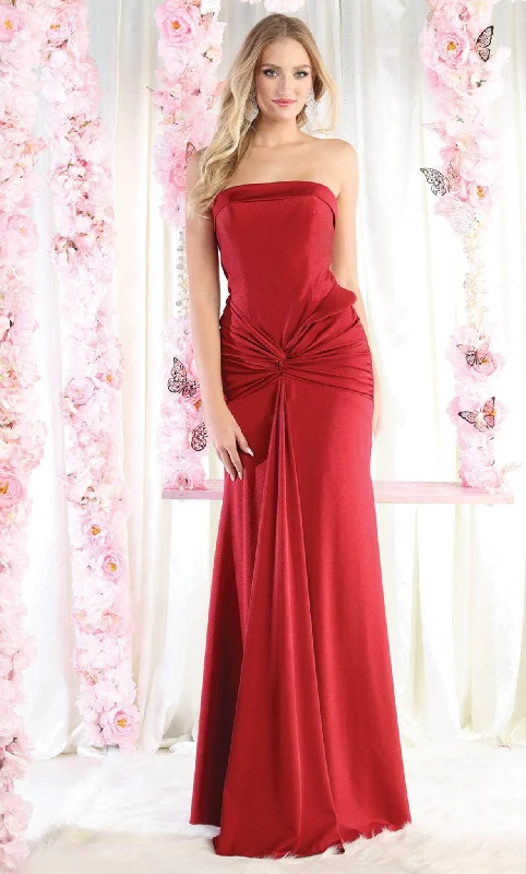 illusion neckline prom dressesMay Queen MQ1947 - Strapless Knotted Ruched Prom Gown