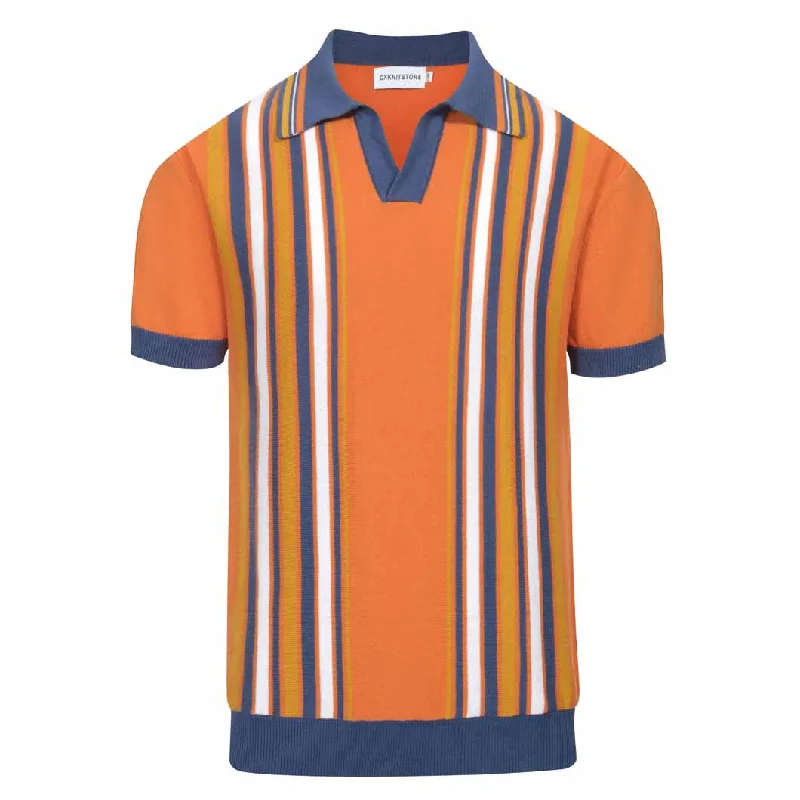 women's tops for those who want to create stylish and put-together outfits without spending a fortuneMen's orange striped jacquard knit polo shirt