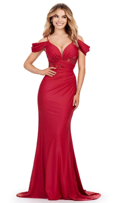 satin prom dressesAshley Lauren 11536 - Beaded Corset V-Neck Prom Gown