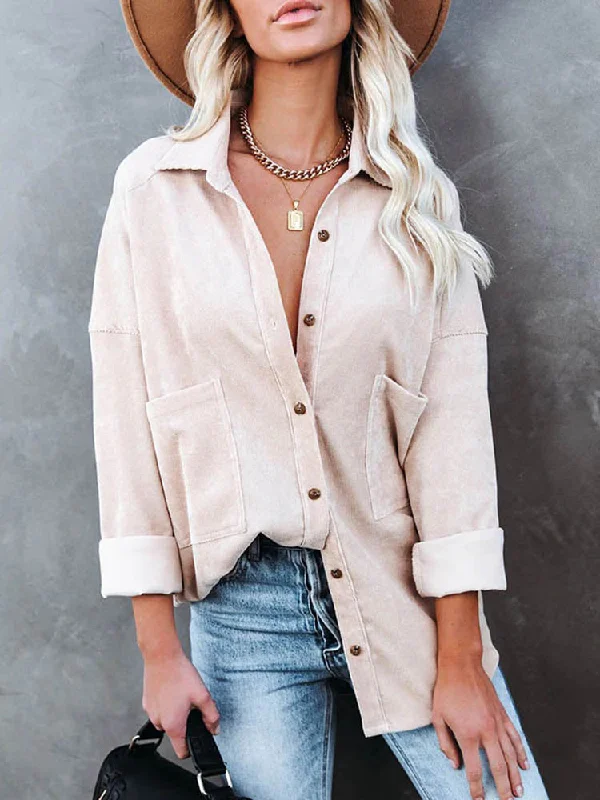 women's tops for everyday eleganceJuliaFashion - 2024 Women Long Sleeve Fashion Solid Pockets Outwear Casual Shirt