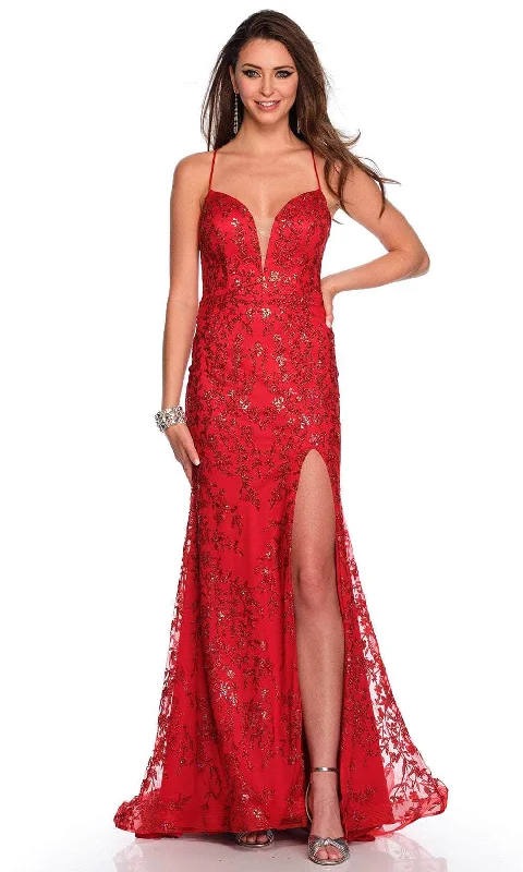 empire waist prom dressesDave & Johnny 11203 - Glitter Print Plunging Prom Gown