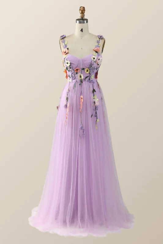 Formal Dress Shops in New YorkLavender Tulle and Floral Embroidery Long Formal Gown