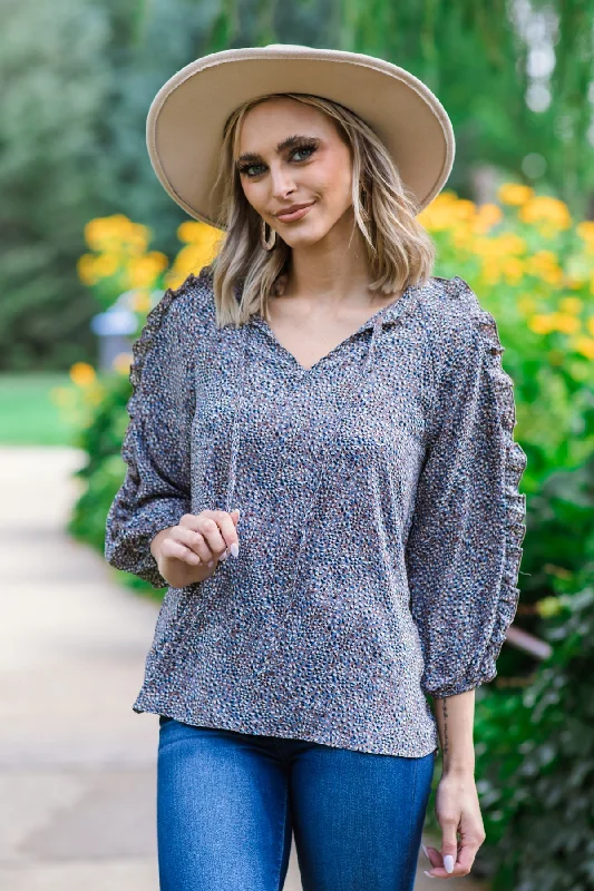 women's tops for those who want to stay on top of the latest fashion trends and wear pieces that are both stylish and on-trendMocha Multicolor Ditsy Floral Cold Shoulder Top