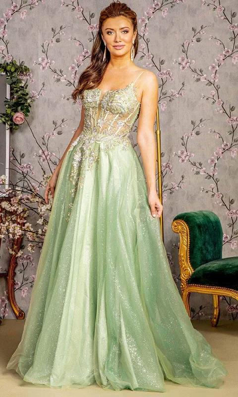 cap sleeve prom dressesGLS by Gloria GL3377 - Lace Applique Sleeveless Prom Gown