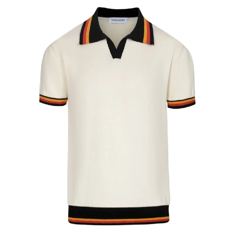 women's tops for layeringMen's vintage striped white apricot V-neck polo shirt