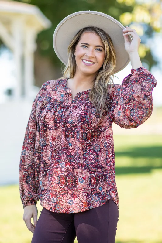 women's tops for those who want to create outfits that reflect their personal style and sense of fashionRed and Rust Multicolor Paisley Print Top