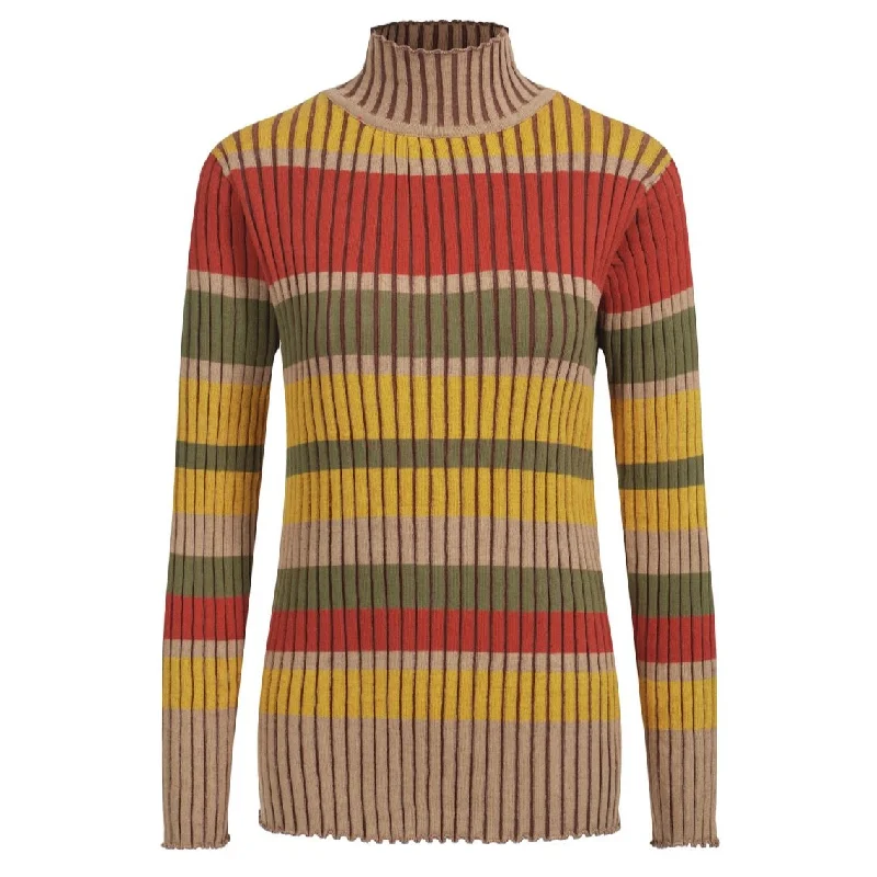 women's tops for those who want to add a touch of sophistication to their casual attireWomen's vintage brown striped turtleneck knit T-shirt