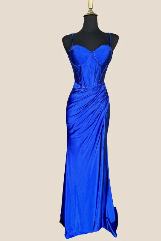 Formal Dress for Hotel GalasRoyal Blue Corset Mermaid Long Formal Dress with Slit