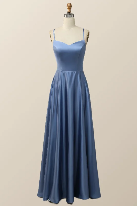 Formal Dress for Church WeddingsSimply Blue Straps A-line Long Formal Dress