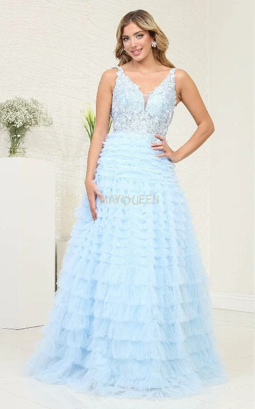 mid-length prom dressesMay Queen RQ8123 - Tiered A-Line Prom Dress