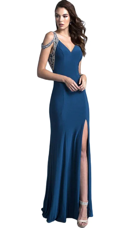 high-slit prom dressesAspeed Design - Embellished V-neck Prom Fitted Gown