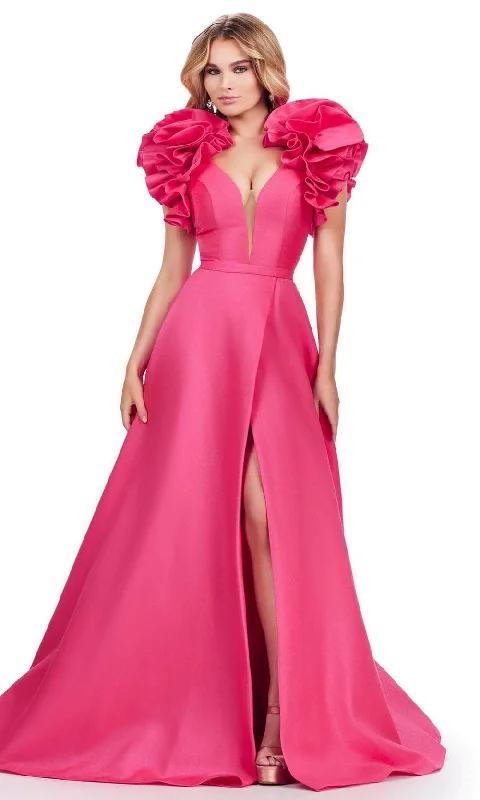 silk prom dressesAshley Lauren 11610 - Ruffle Sleeve Mikado Prom Dress