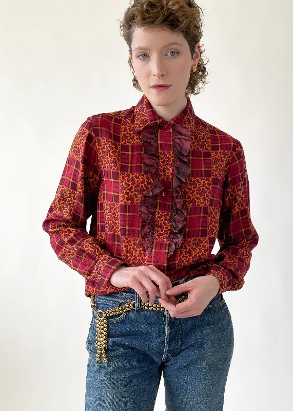 luxury women's topsVintage 1982 YSL Patchwork Tuxedo Shirt