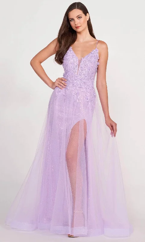 illusion neckline prom dressesEllie Wilde EW34072 - Embroidered V neck A line Prom Dress