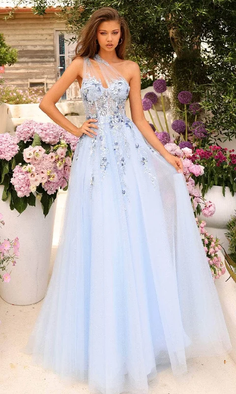 prom dresses for tall girlsAmarra 88838 - Rhinestone Embellished One-Sleeve Prom Dress