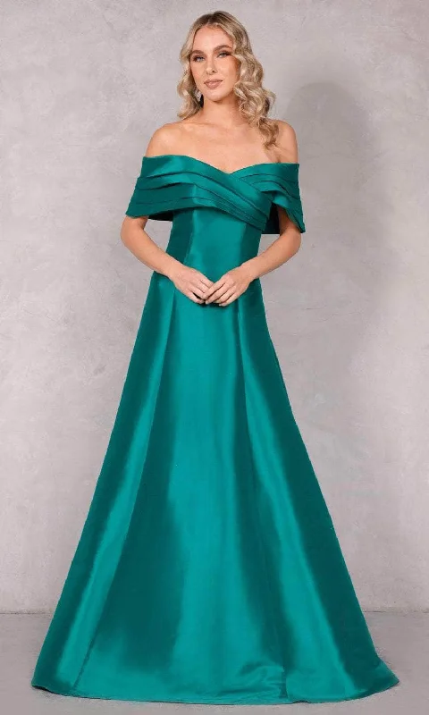 cap sleeve prom dressesTerani Couture 2112M5404 - Off Shoulder A-Line Prom Dress