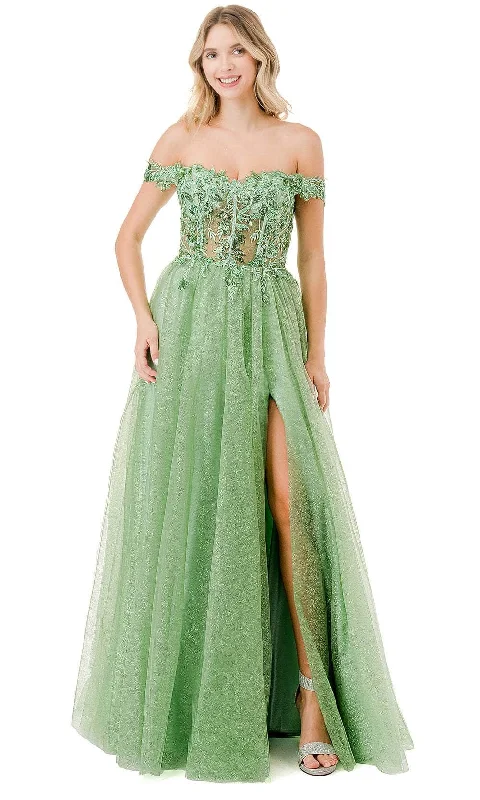 prom dress try-on ideasAspeed Design L2837Y - Off Shoulder Embellished Prom Dress