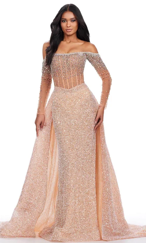 prom dress color trendsAshley Lauren 11636 - Long Sleeve Fully Beaded Prom Gown