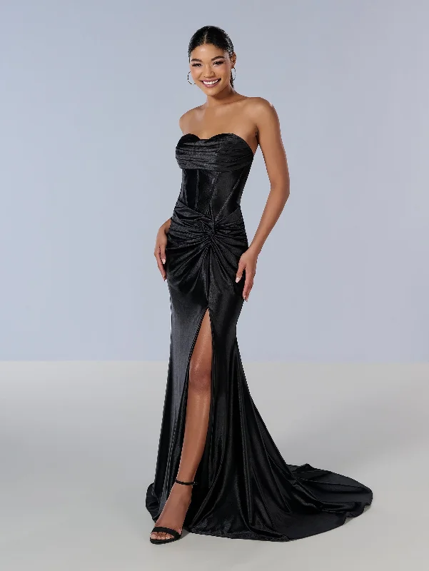 Formal Dress for ConcertsFitted Strapless Corset Slit Gown by Tiffany Designs 16180