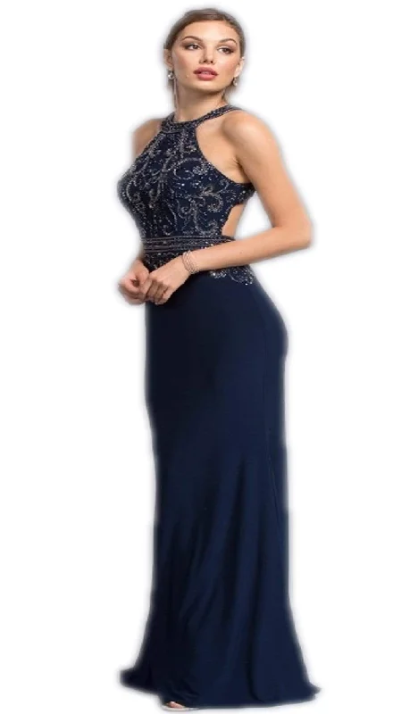 lace prom dressesAspeed Design - Dazzling Halter Neck Sheath Prom Dress