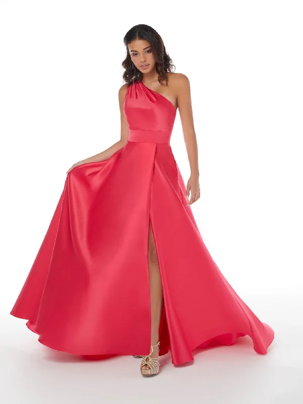 Formal Dress for Historical ReenactmentsSatin One Shoulder A-line Slit Gown by Studio 17 12861