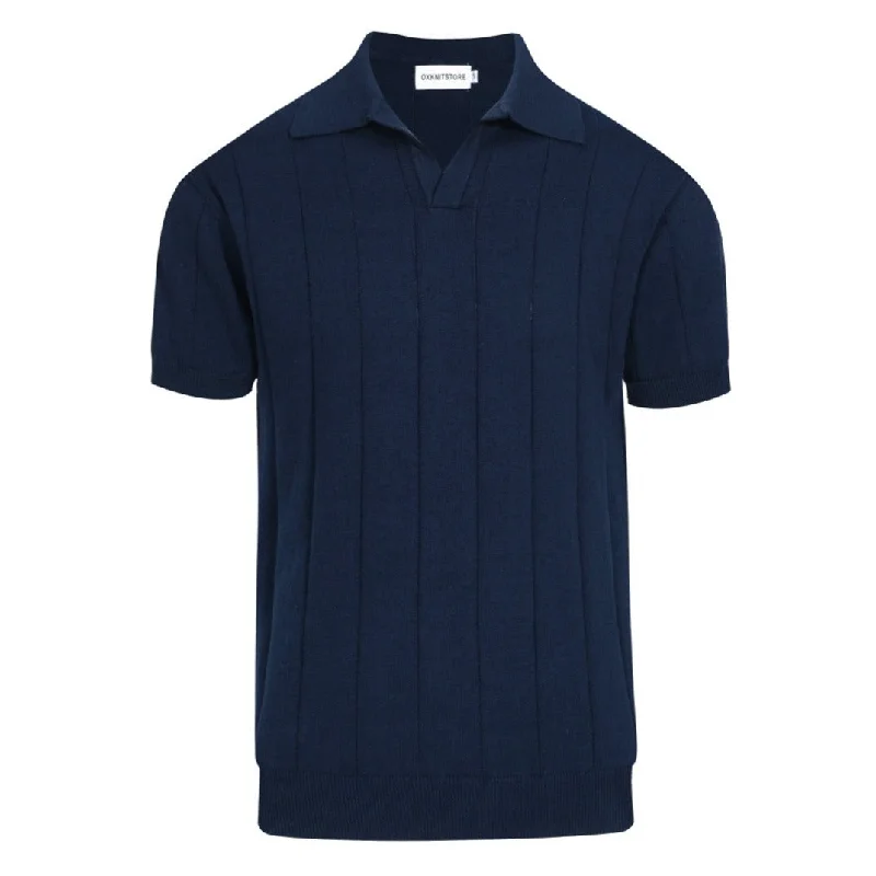 women's tops for those who love to experiment with fashionMen's Navy Blue Solid Color V-Neck Knitted Short-Sleeved Top