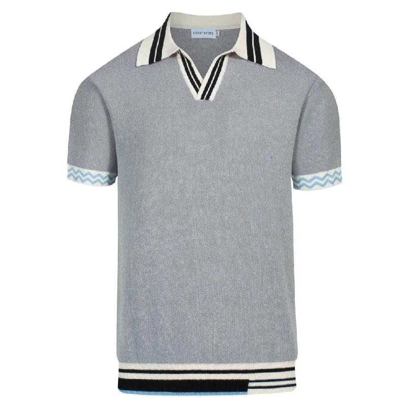 women's tops for smart casual looksMen's vintage grey striped V-neck knit polo shirt