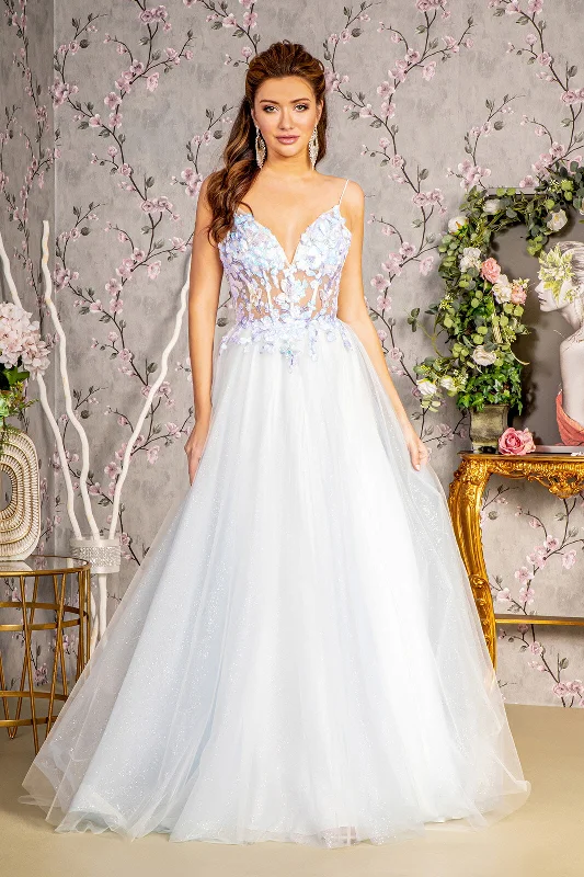 Formal Dress for Indoor Weddings3D Butterfly Sleeveless Corset A-line Gown by GLS Gloria GL3265