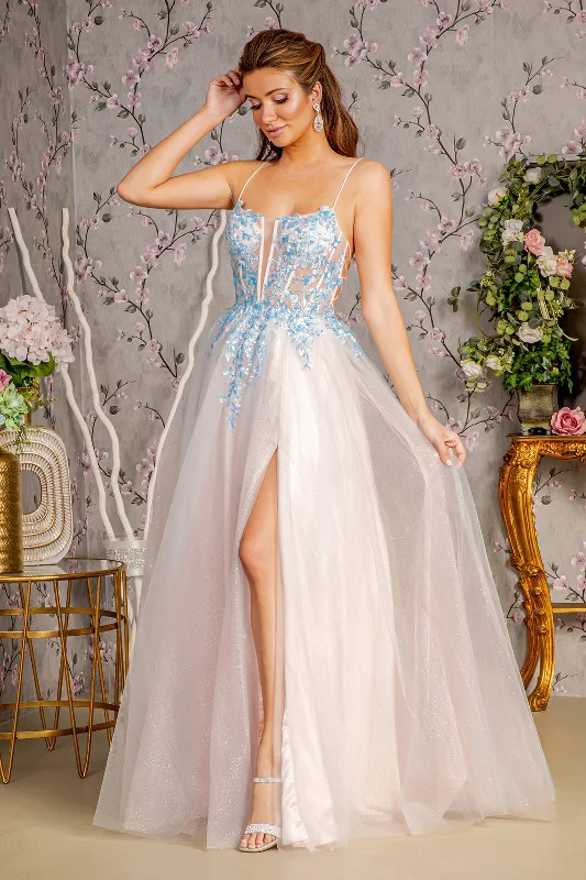 Formal Dress for Winter Formal EventsApplique Sleeveless Two-Tone Gown by GLS Gloria GL3251