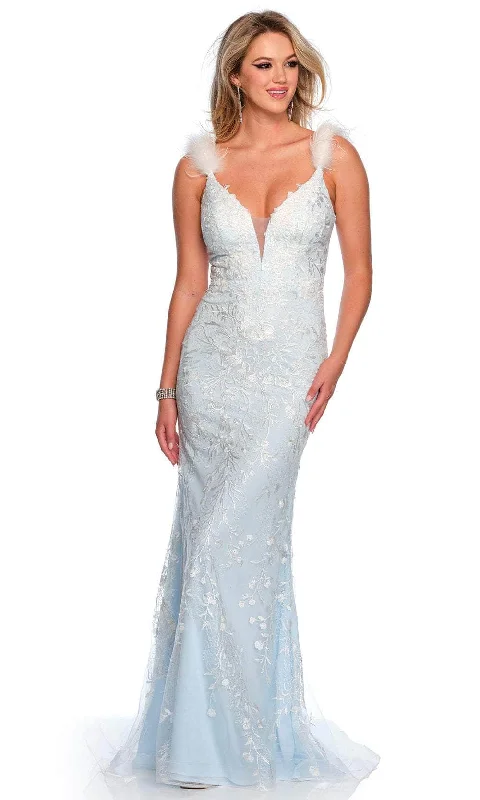 flowy prom dressesDave & Johnny 11459 - Embroidered Feather Detailed Prom Gown