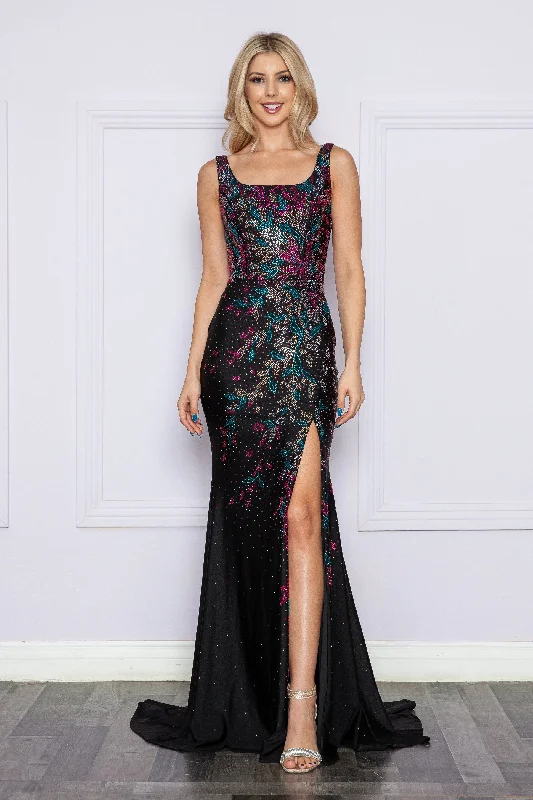 Formal Dress Rental ServicesFitted Beaded Sleeveless Slit Gown by Poly USA 9270