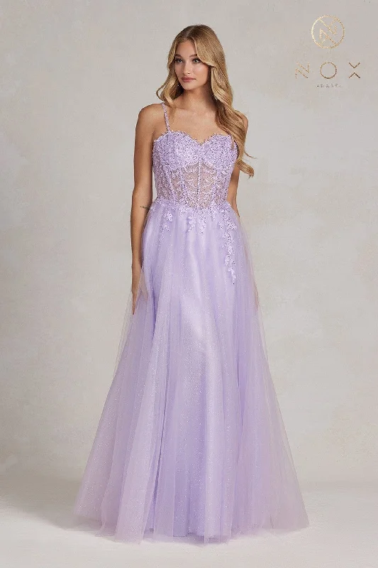 Formal Dress for Semi-Formal EventsEmbroidered Sweetheart Tulle Gown by Nox Anabel F1087