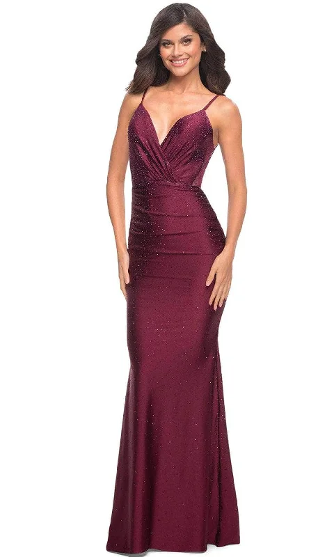 spaghetti strap prom dressesLa Femme 30589SC - Sheer Back Beaded Prom Gown