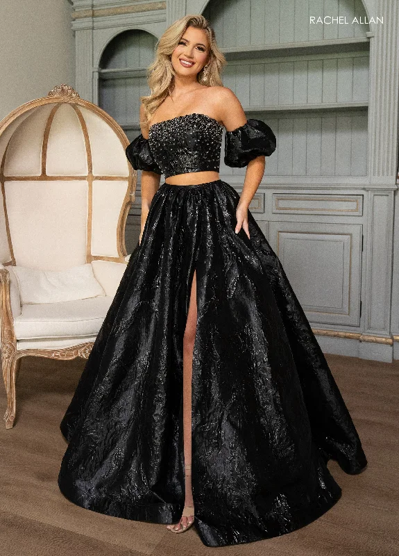 Formal Dress for Indoor WeddingsJacquard 2-Piece Puff Sleeve Gown by Rachel Allan 70707