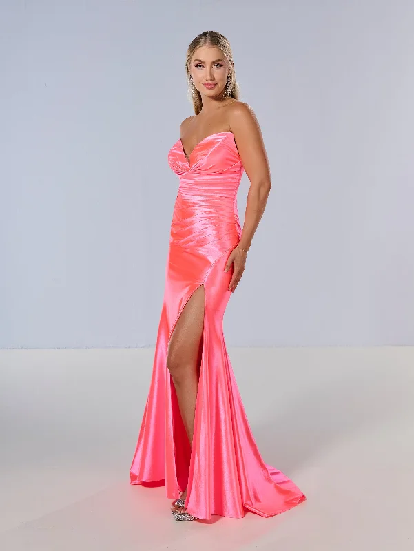 Formal Dress for Garden WeddingsJersey Fitted Strapless Slit Gown by Tiffany Designs 16182