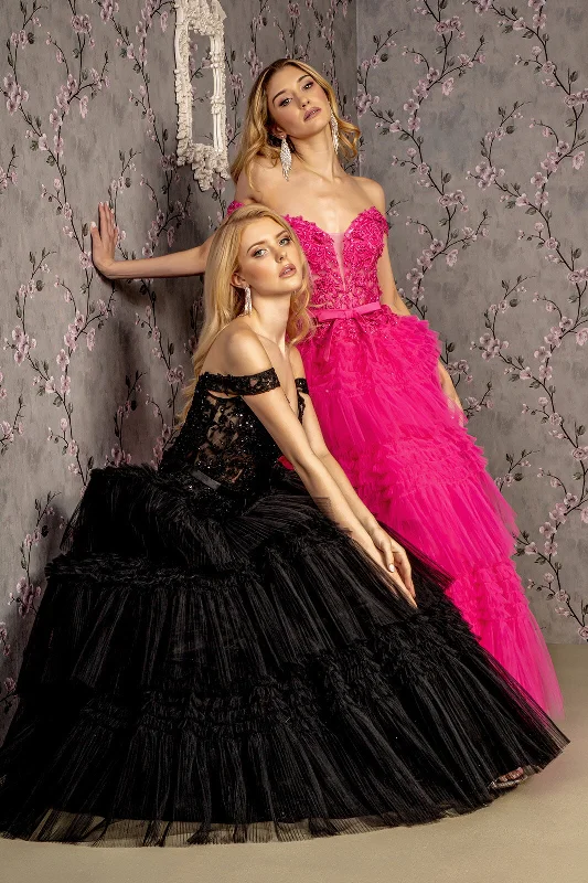 Formal Dress for QuinceañerasEmbroidered Off Shoulder Tiered Gown by GLS Gloria GL3391