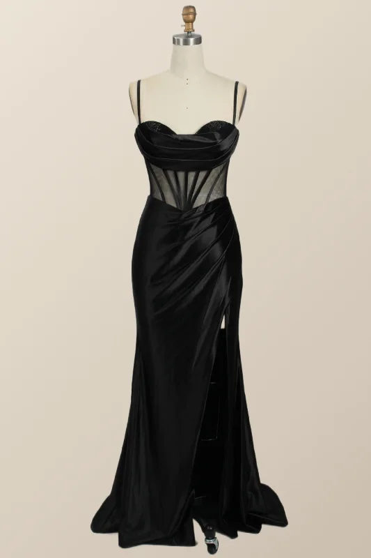 Formal Dress for WeddingsBlack Mermaid Satin Long Formal Dress