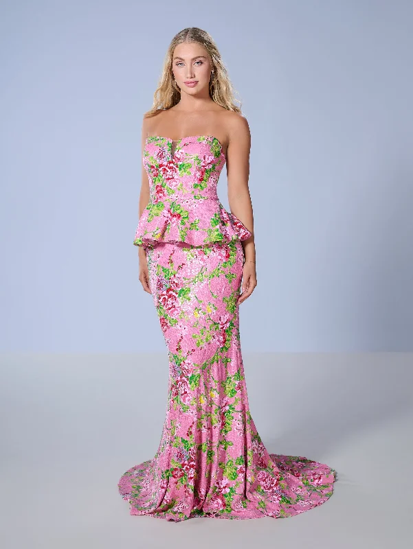 Men's Formal Dress CodesFloral Print 2-Piece Strapless Gown by Tiffany Designs 16140