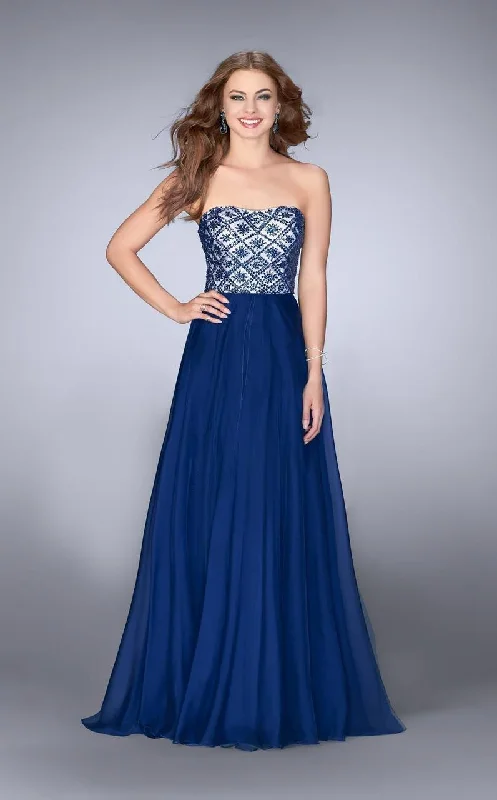 prom dresses with pocketsLa Femme Gigi - 24561 Strapless Beaded Top Chiffon Prom Gown