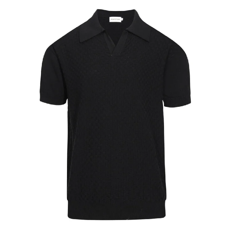 women's tops with sheer overlaysMen's Casual Retro Black Solid Color Knitted Polo Shirt