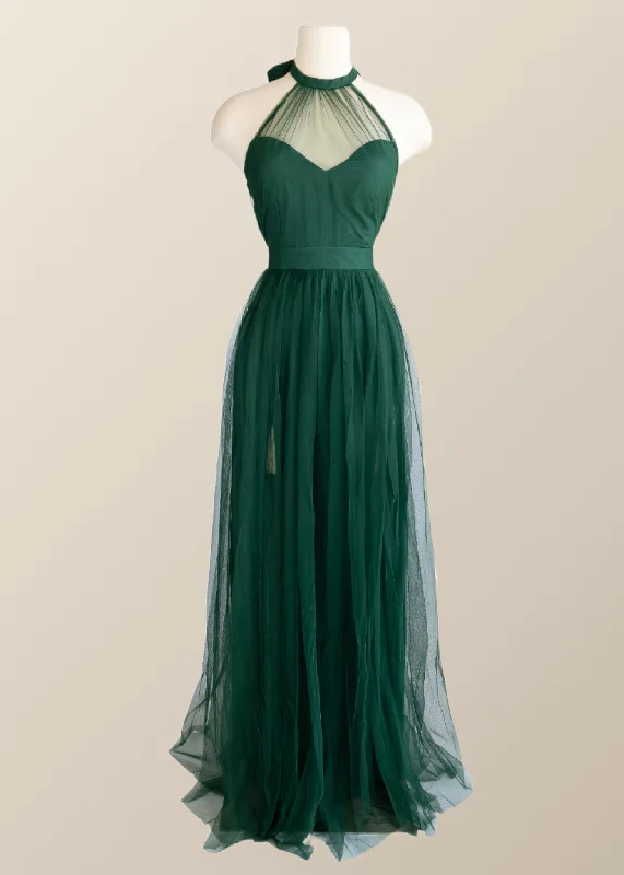 Formal Dress for Corporate AwardsHalter Hunter Green Tulle Long Formal Dress