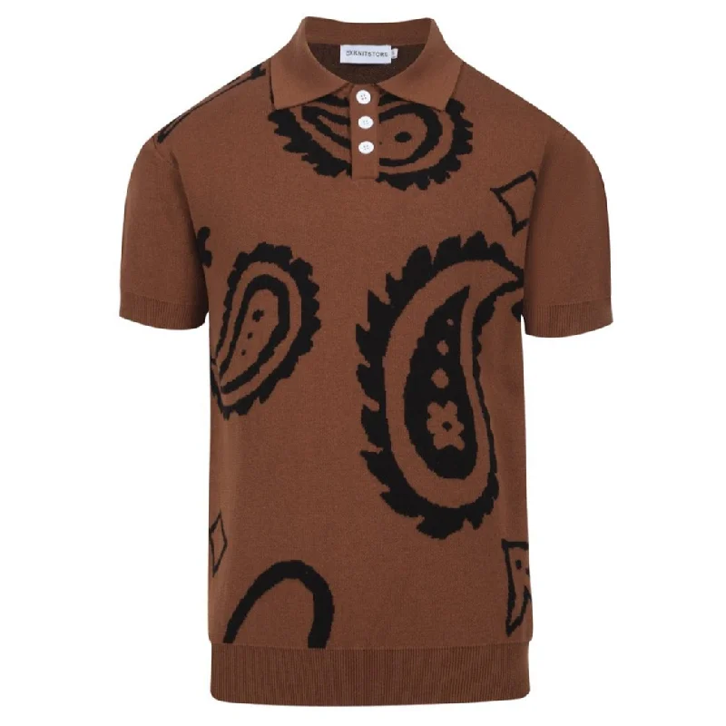 women's tops for those who want to add a personal touch to their wardrobe with unique and one-of-a-kind piecesMen's coffee-colored vintage jacquard knit polo shirt