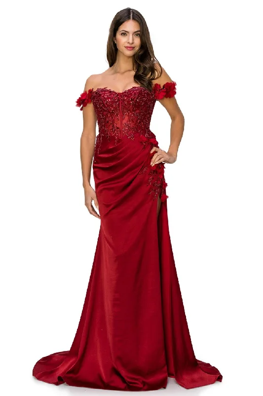 Formal Dress for EveningsOff The Shoulder Floral Slit Gown by Cinderella Couture USA AS8050J - Special Occasion/Curves