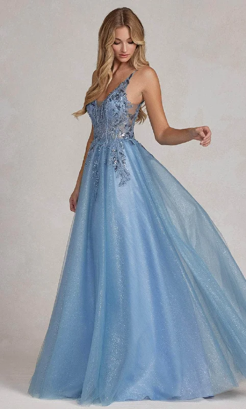 prom dresses for plus-size figuresNox Anabel E1125 - Glittered Tulle Prom Dress