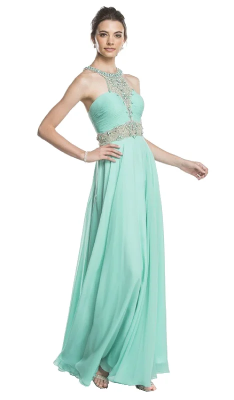 floral prom dressesAspeed Design - Embellished Halter Neck A-line Prom Dress